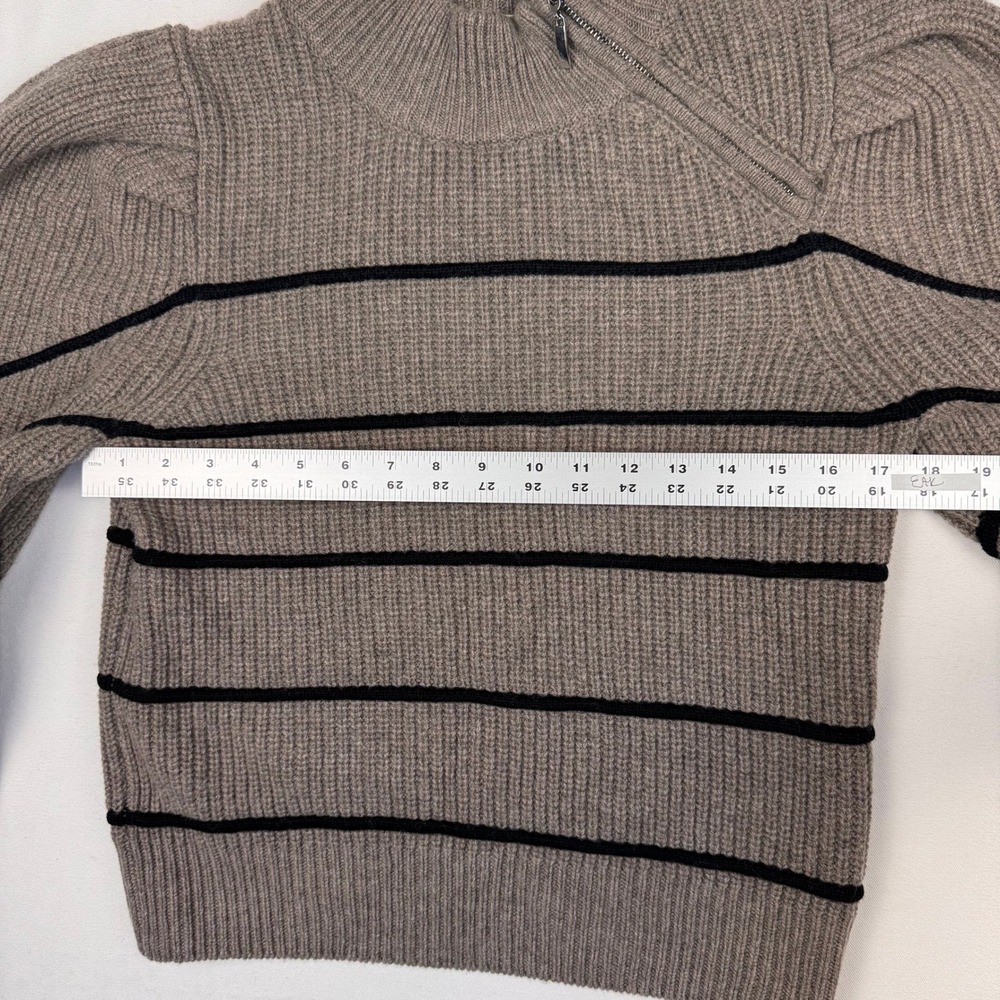 ba&sh Lady Pullover Women Size M Chamois Brown Stripe Puff Shoulder Zip Wool Yak - Picture 9 of 12